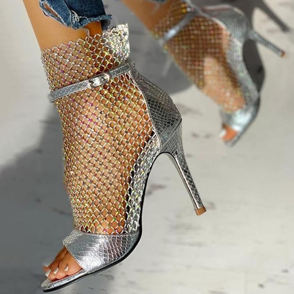 Mesh Silver Women's Open Toe Shoe